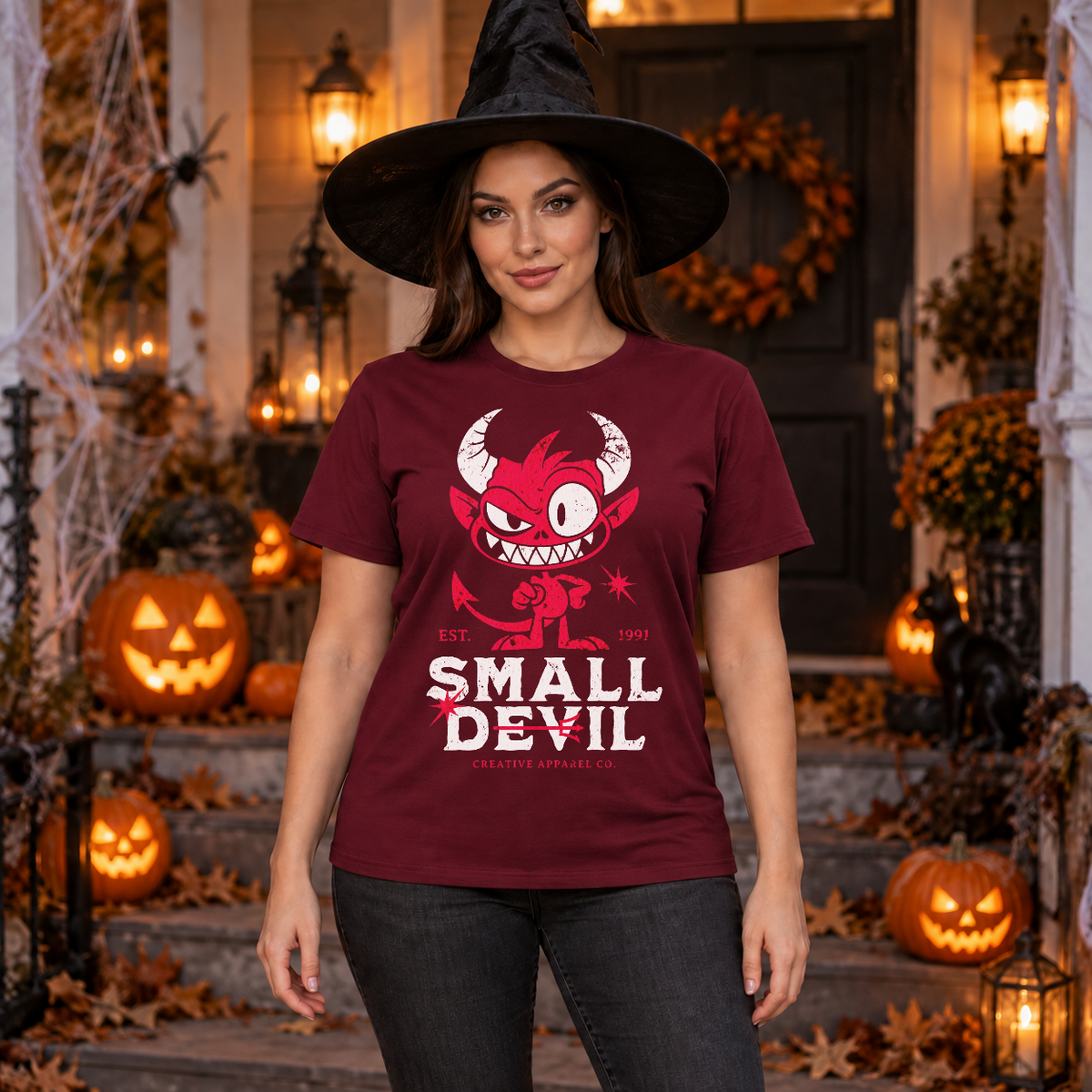 Small Devil T-Shirt – Skull & Reaper Gothic Graphic Graphic Tee - Color: maroon
