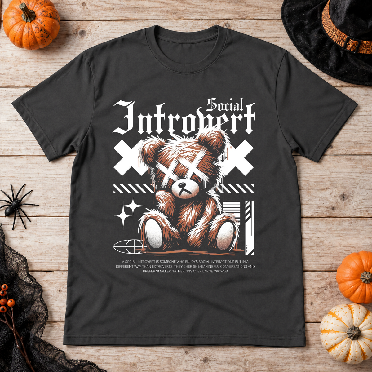 Social Introvert T-Shirt – Dark Editorial Graphic Design Graphic Tee - Color: charcoal