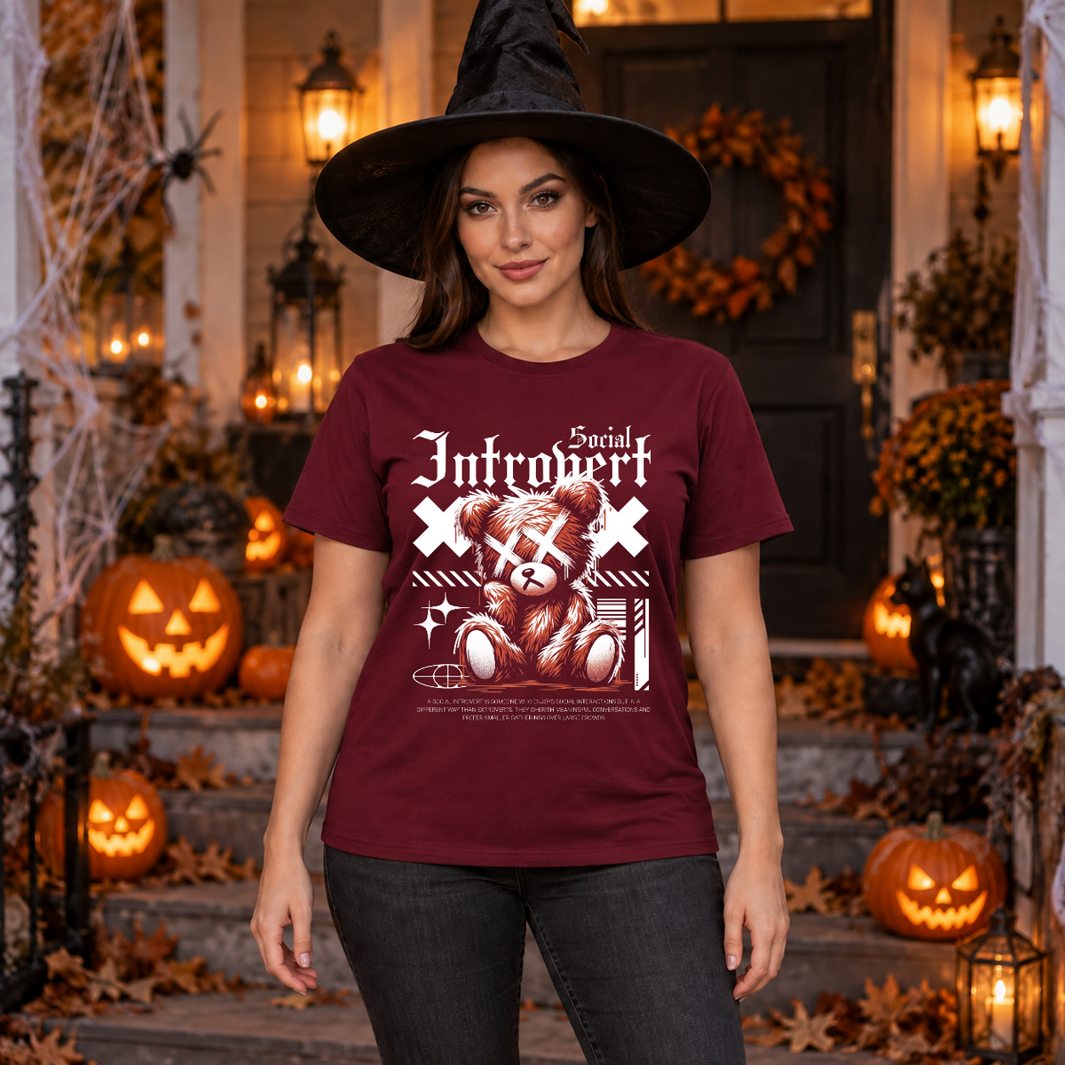 Social Introvert T-Shirt – Dark Editorial Graphic Design Graphic Tee - Color: maroon