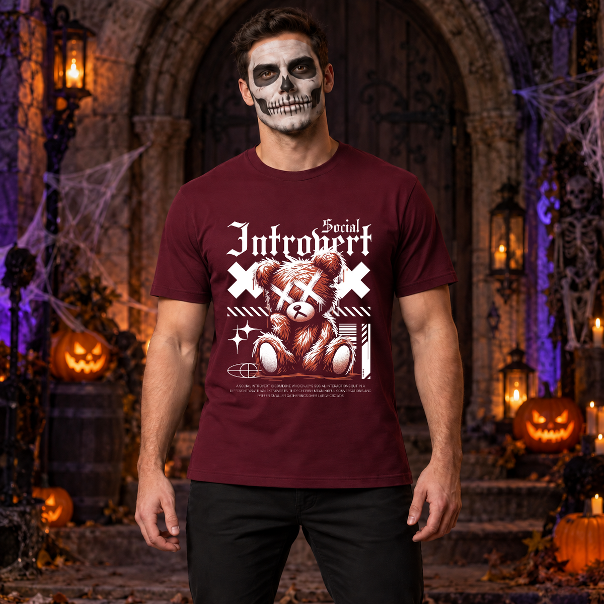 Social Introvert T-Shirt – Dark Editorial Graphic Design Graphic Tee - Color: maroon