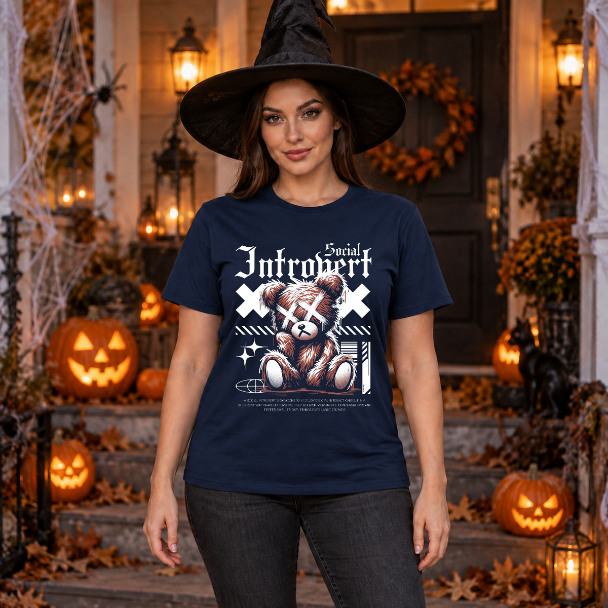 Social Introvert T-Shirt – Dark Editorial Graphic Design Graphic Tee - Color: navy