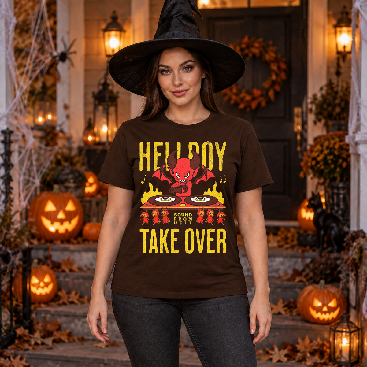 Sound from Hell T-Shirt – Skull & Reaper Gothic Graphic Graphic Tee - Color: chocolate