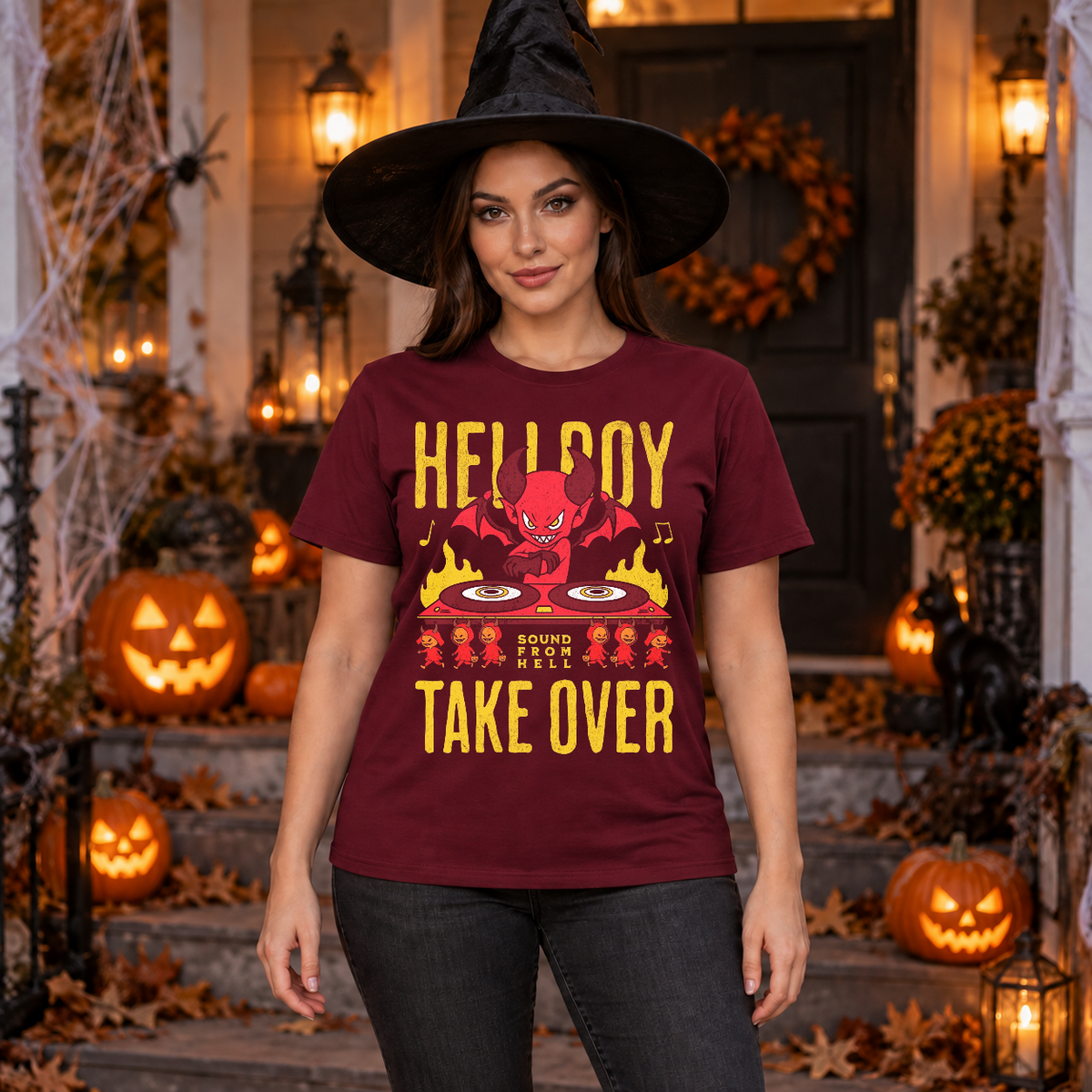 Sound from Hell T-Shirt – Skull & Reaper Gothic Graphic Graphic Tee - Color: maroon