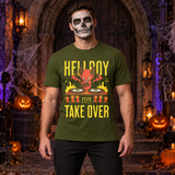 Sound from Hell T-Shirt – Skull & Reaper Gothic Graphic Graphic Tee - Color: military green
