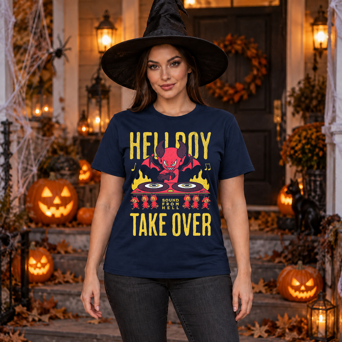 Sound from Hell T-Shirt – Skull & Reaper Gothic Graphic Graphic Tee - Color: navy