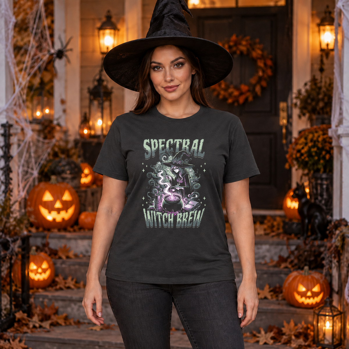 Spectral Witch Brew T-Shirt – Dark Gothic Halloween Graphic Graphic Tee - Color: charcoal