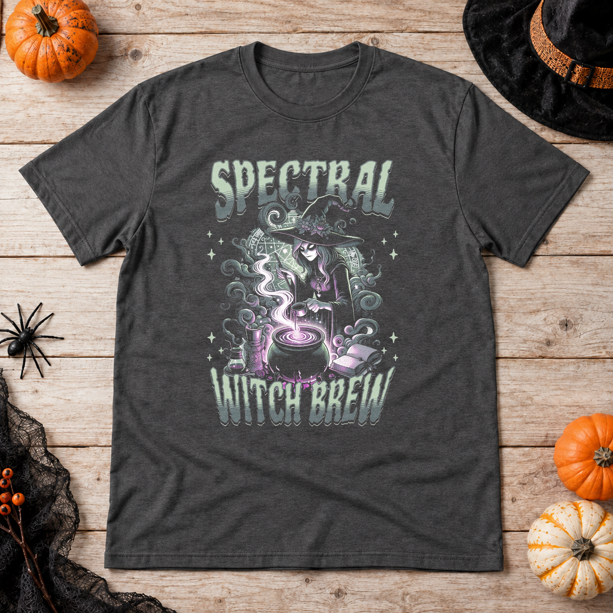 Spectral Witch Brew T-Shirt – Dark Gothic Halloween Graphic Graphic Tee - Color: dark heather