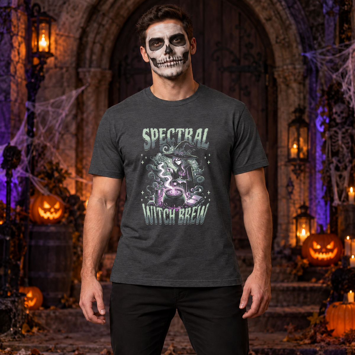 Spectral Witch Brew T-Shirt – Dark Gothic Halloween Graphic Graphic Tee - Color: dark heather