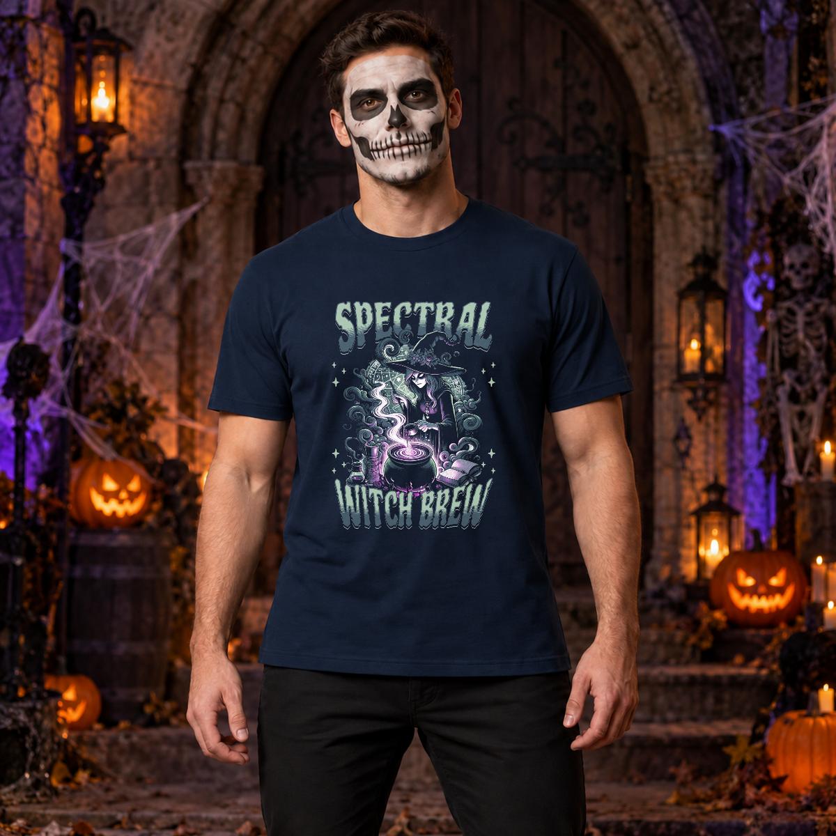 Spectral Witch Brew T-Shirt – Dark Gothic Halloween Graphic Graphic Tee - Color: navy