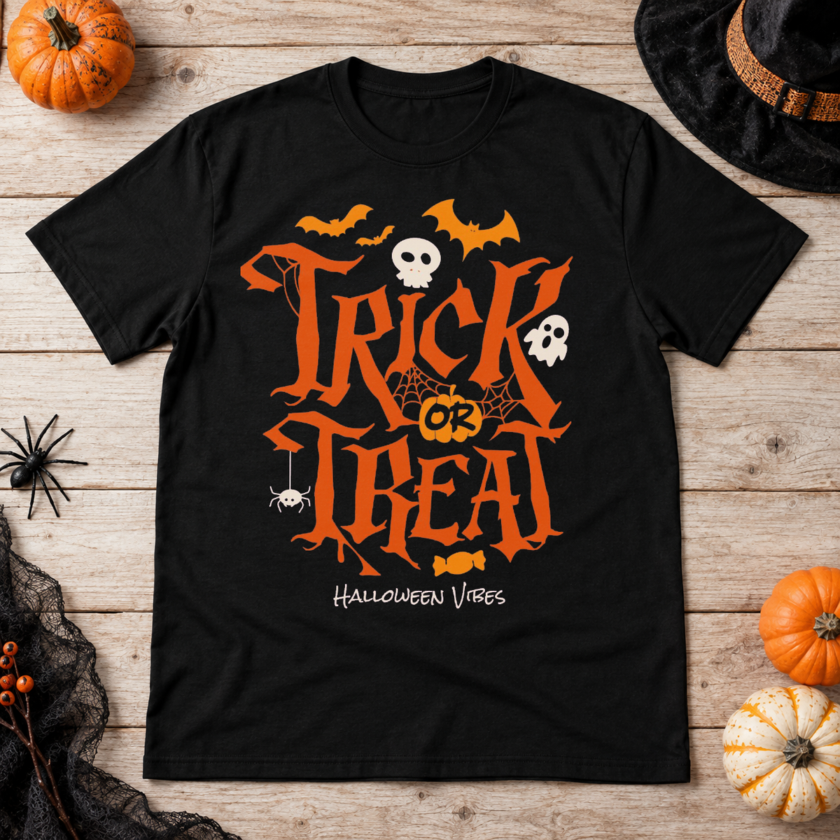 Spooky Candy Call T-Shirt – Classic Halloween Graphic Design Graphic Tee - Color: black
