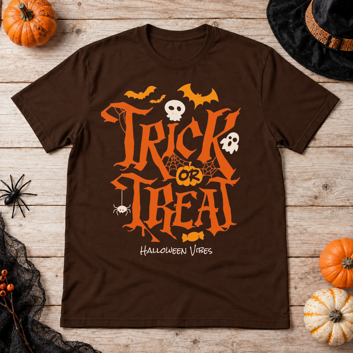 Spooky Candy Call T-Shirt – Classic Halloween Graphic Design Graphic Tee - Color: chocolate