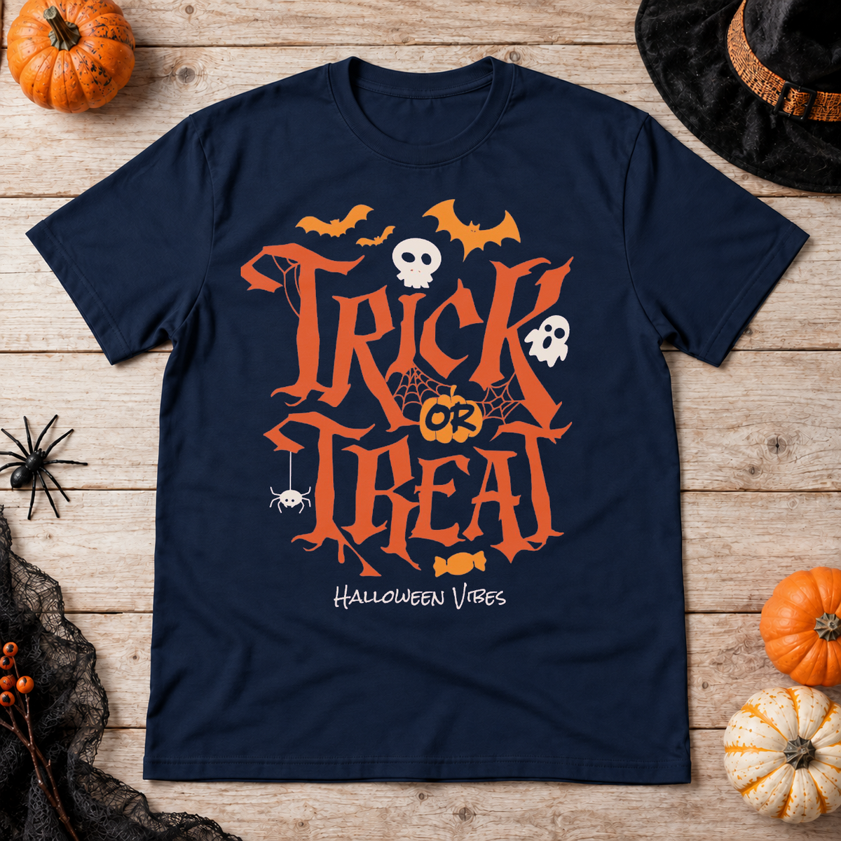 Spooky Candy Call T-Shirt – Classic Halloween Graphic Design Graphic Tee - Color: navy