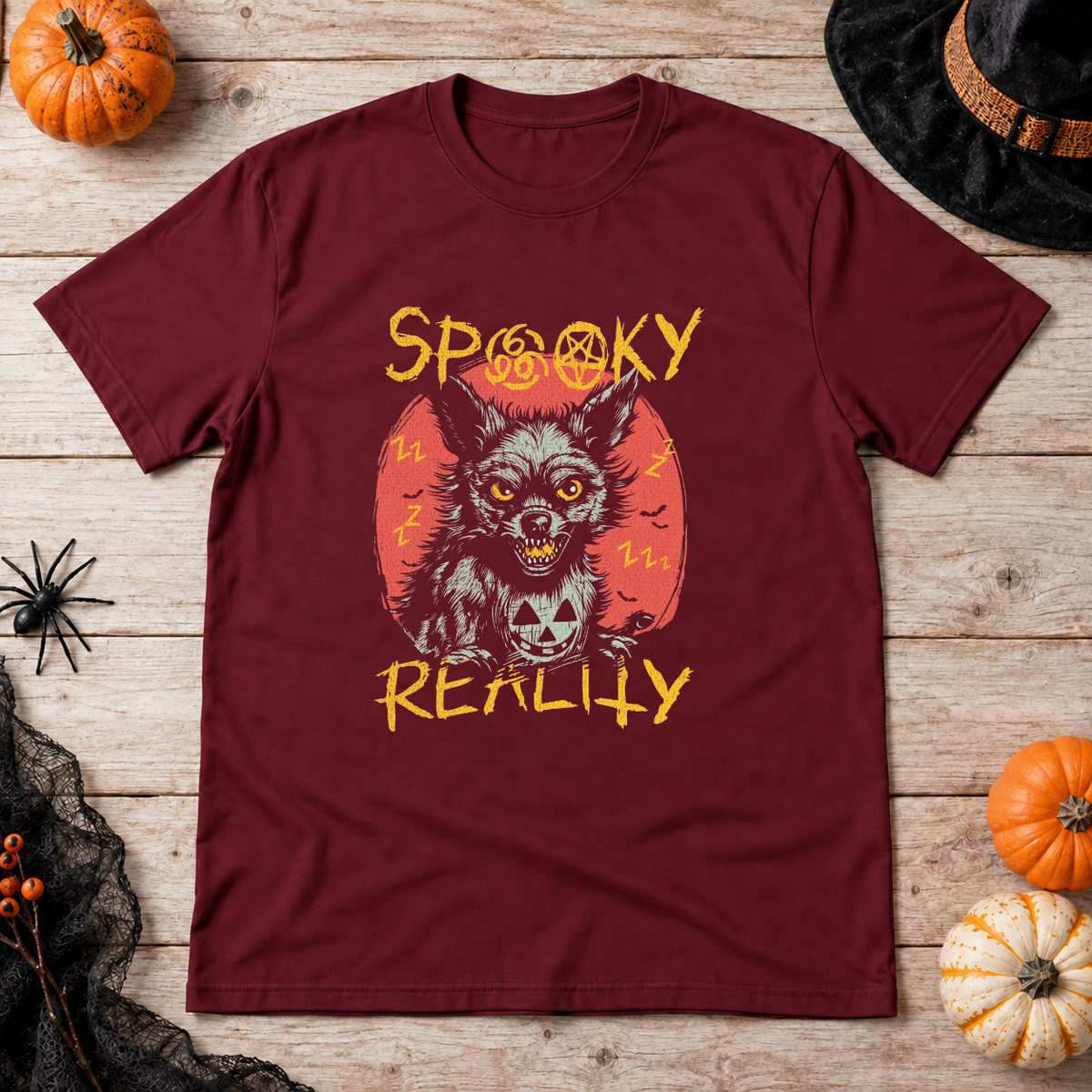 Spooky Reality T-Shirt – Classic Halloween Graphic Design Graphic Tee - Color: maroon