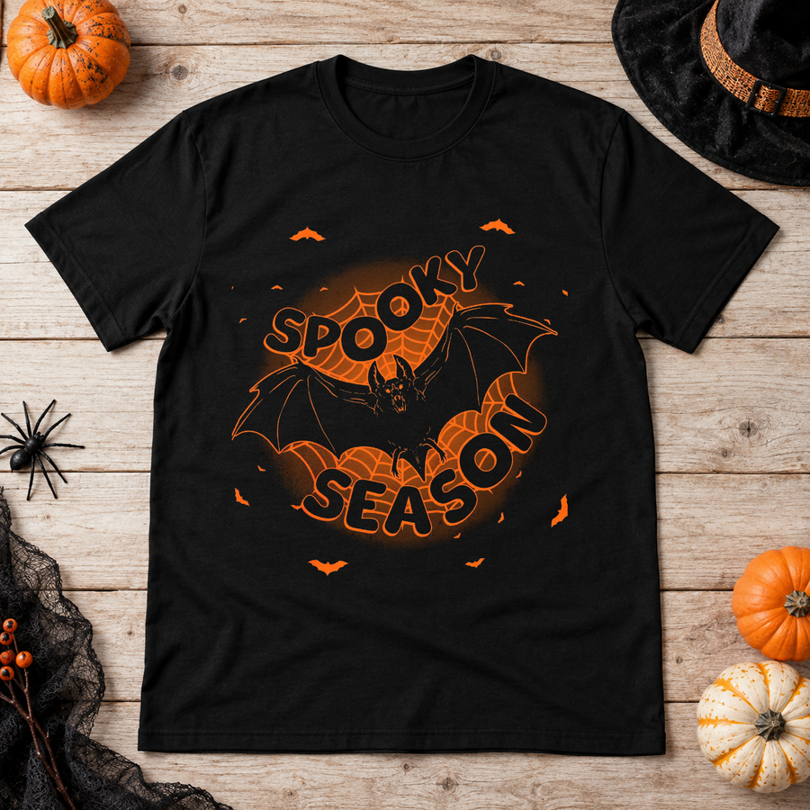Spooky Season Happy Halloween Cute Bat T-Shirt – Cute Halloween Graphic Graphic Tee - Color: black