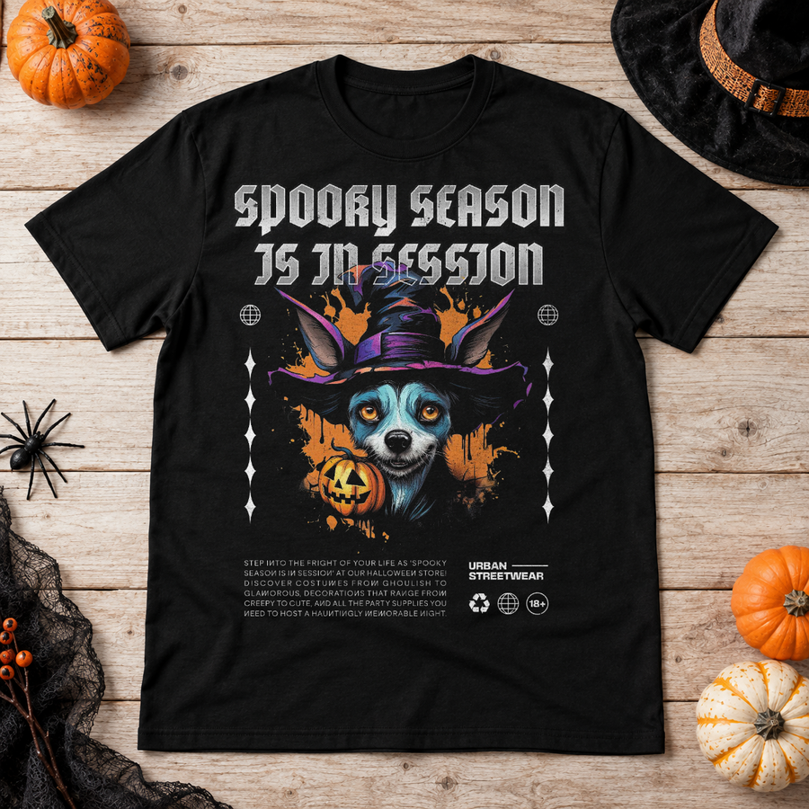 Spooky Season is in Seassion T-Shirt – Halloween Streetwear Graphic Graphic Tee - Color: black