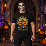 Spooky Witch with Two Pumpkins T-Shirt – Skull & Reaper Gothic Graphic Graphic Tee - Color: black