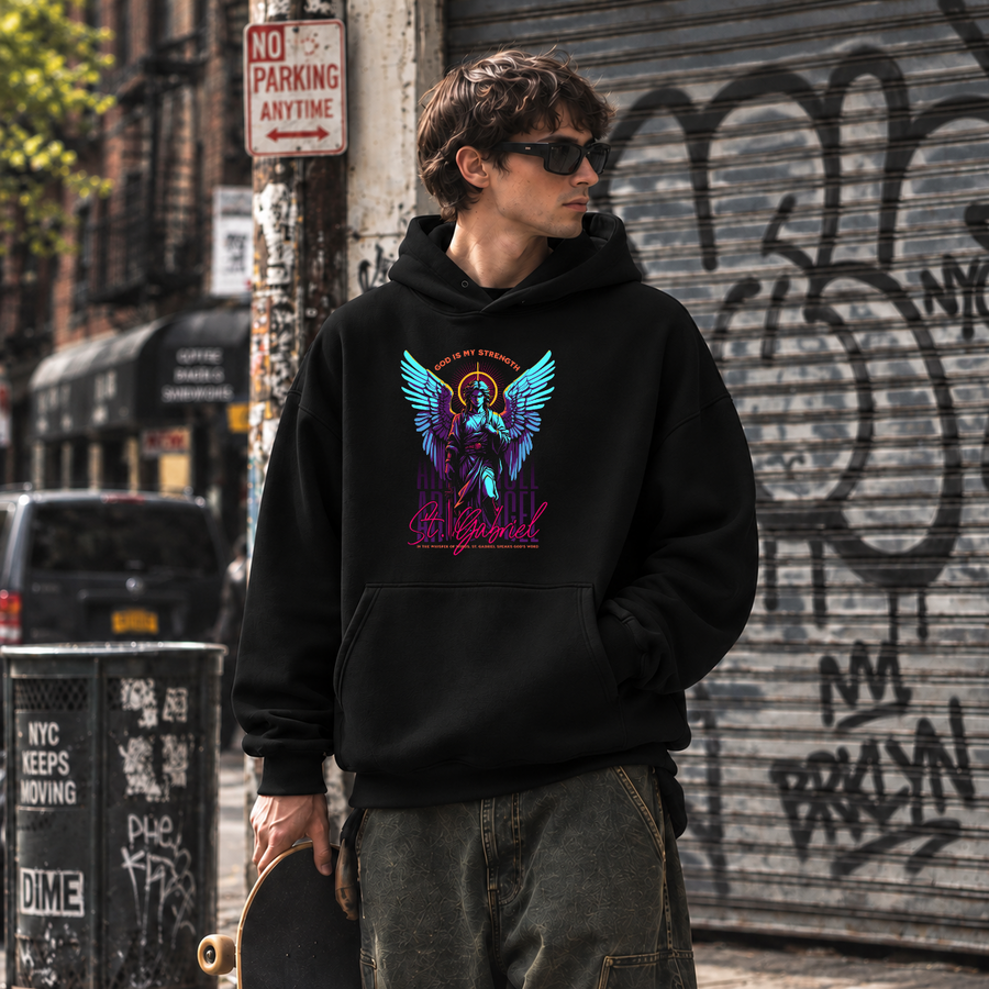 St. Gabriel Angel Hoodie – Vintage Y2K / Acid Graphic Streetwear Hoodie - Color: black