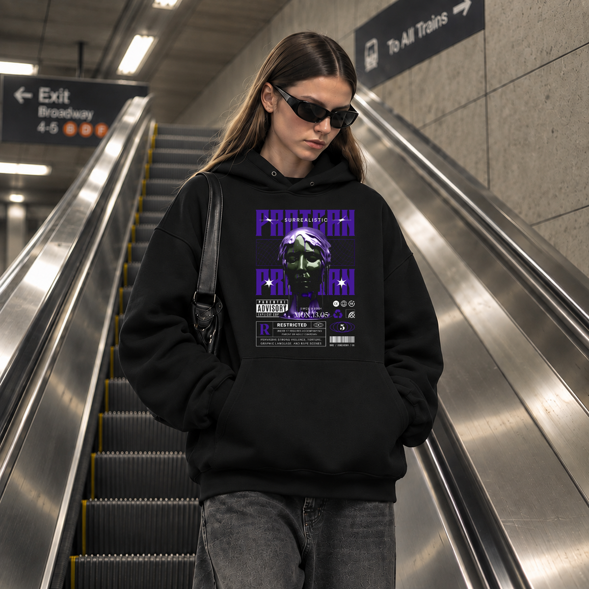Surrealistic Protean Bust Hoodie – Vintage Y2K / Acid Graphic Streetwear Hoodie - Color: black