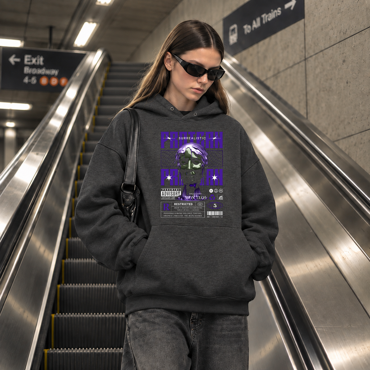 Surrealistic Protean Bust Hoodie – Vintage Y2K / Acid Graphic Streetwear Hoodie - Color: dark heather