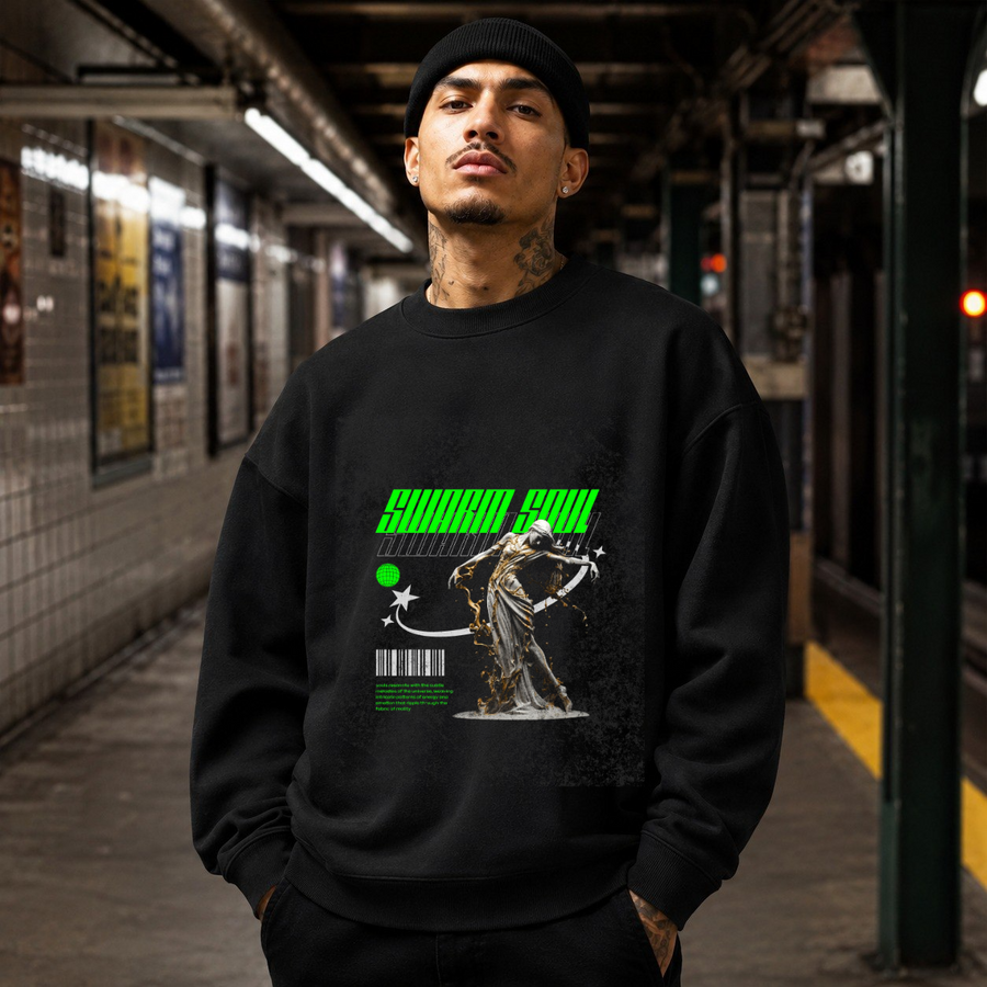 Swarm Soul Neon Statue Sweatshirt – Vintage Y2K / Acid Graphic Streetwear Sweatshirt - Color: black
