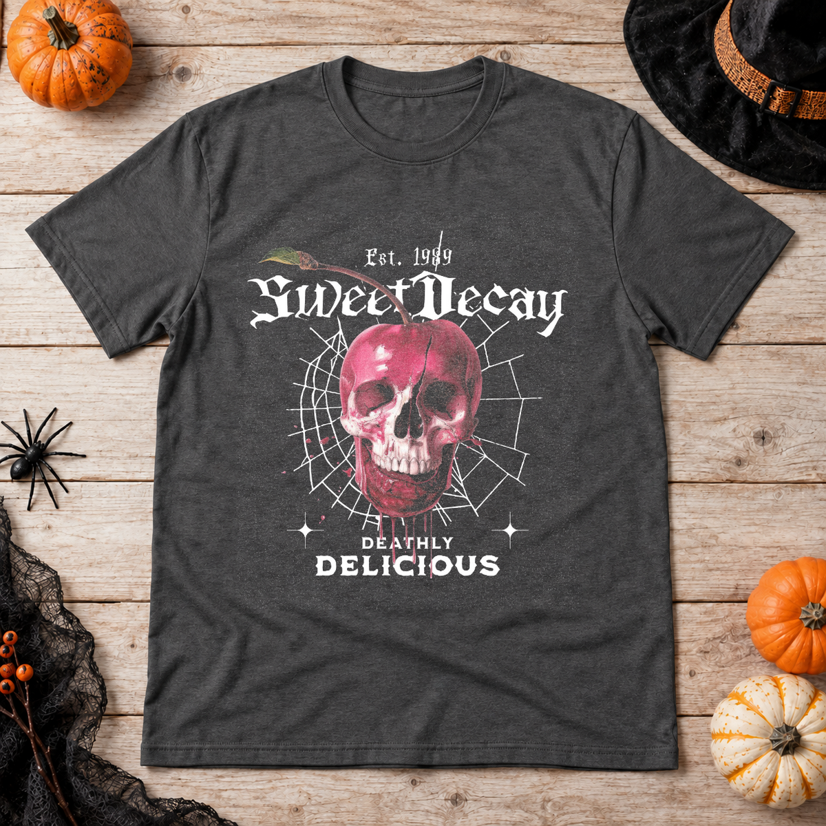 Sweet Decay T-Shirt – Cute Halloween Graphic Graphic Tee - Color: dark heather