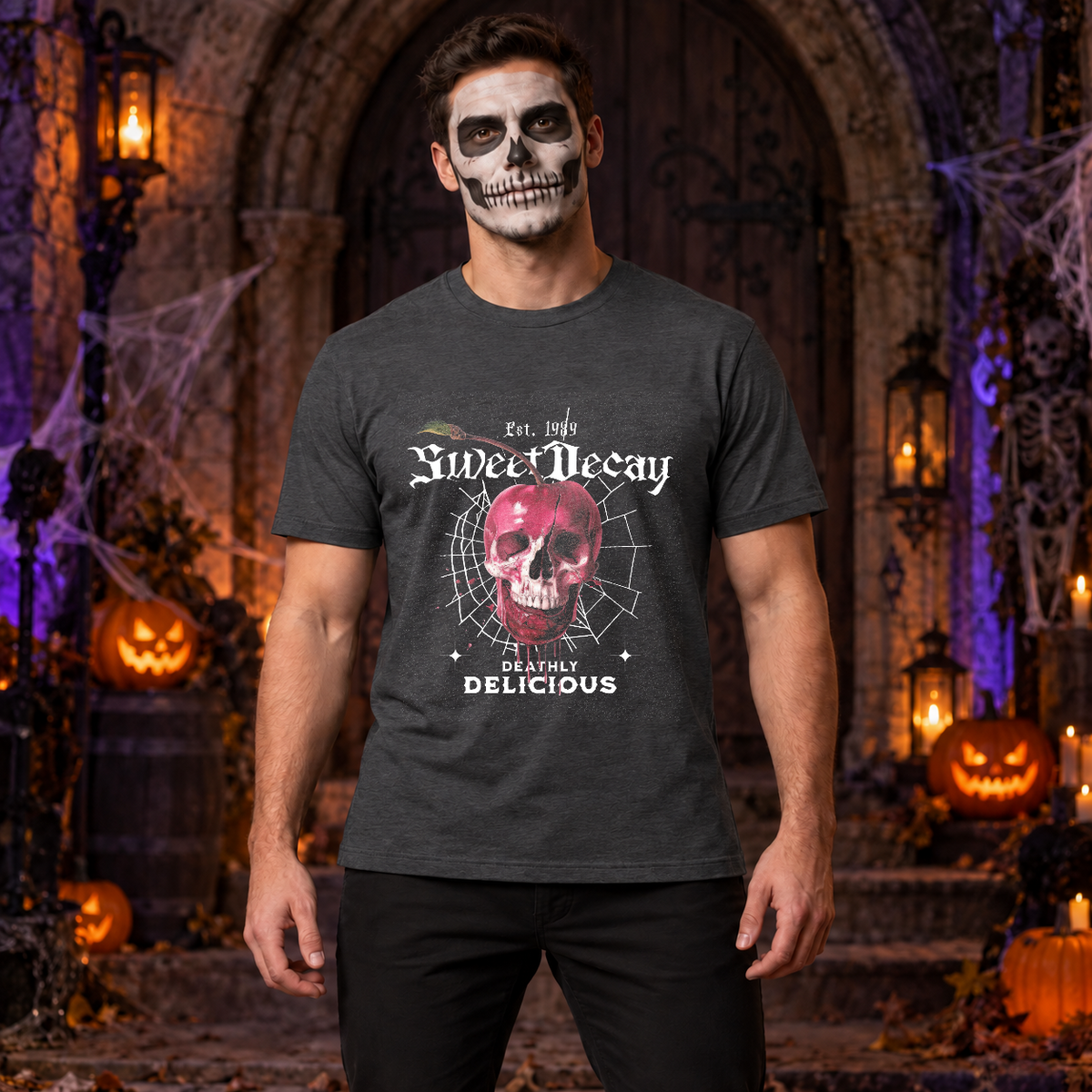 Sweet Decay T-Shirt – Cute Halloween Graphic Graphic Tee - Color: dark heather