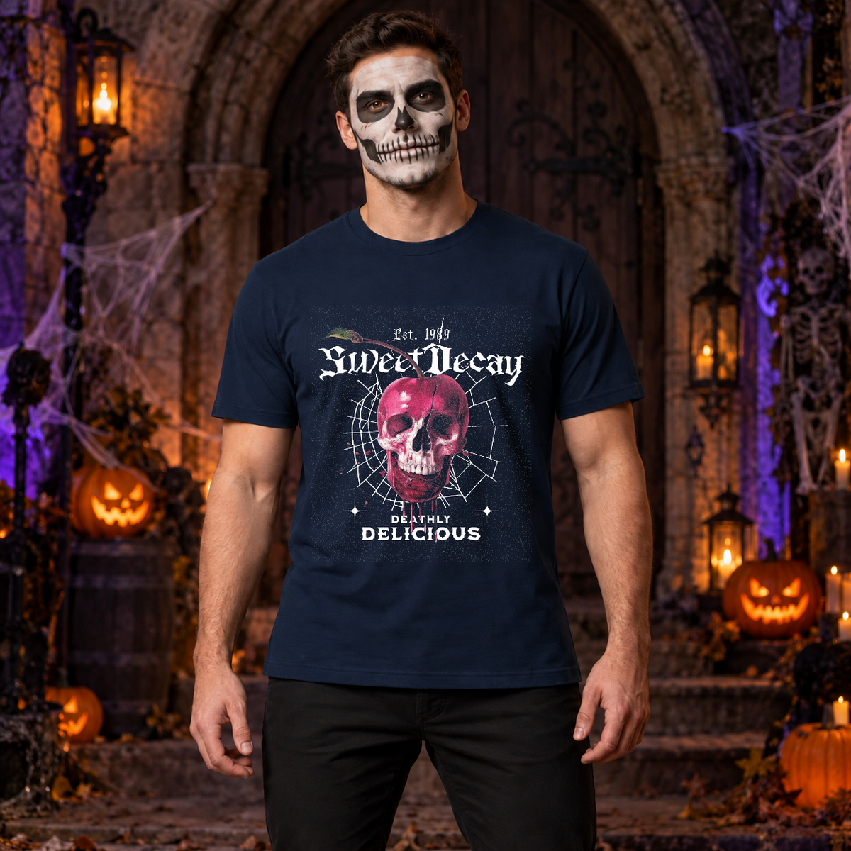 Sweet Decay T-Shirt – Cute Halloween Graphic Graphic Tee - Color: navy