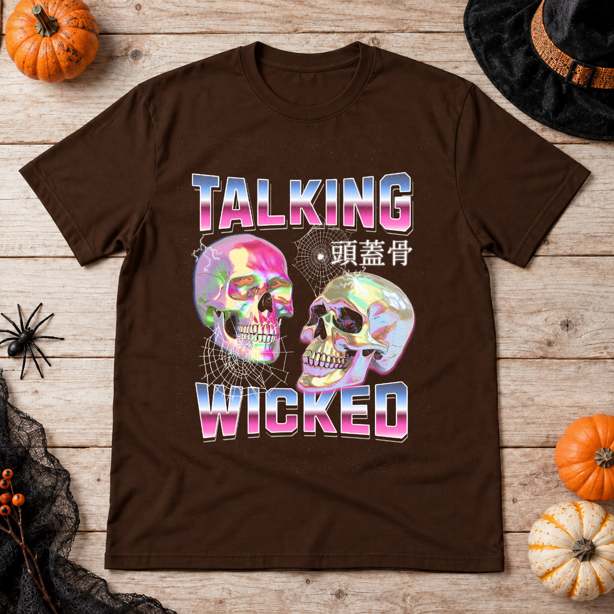 Talking Wicked T-Shirt – Skull & Reaper Gothic Graphic Graphic Tee - Color: chocolate