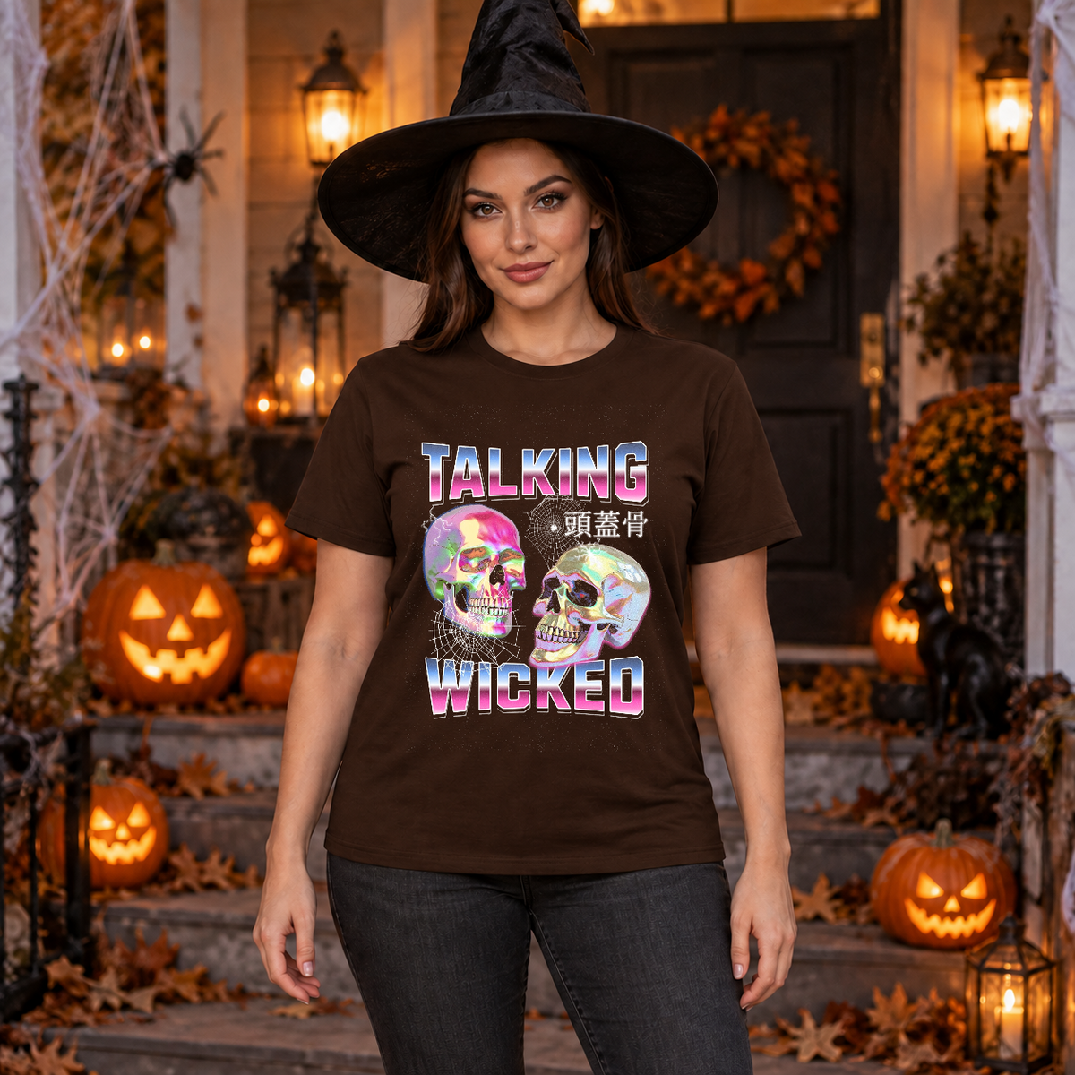 Talking Wicked T-Shirt – Skull & Reaper Gothic Graphic Graphic Tee - Color: chocolate