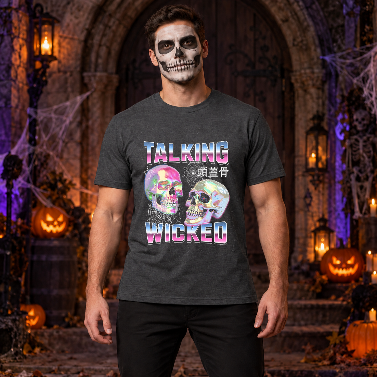 Talking Wicked T-Shirt – Skull & Reaper Gothic Graphic Graphic Tee - Color: dark heather
