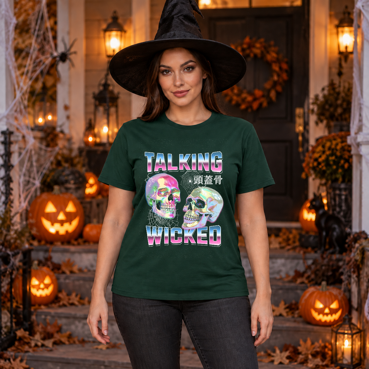 Talking Wicked T-Shirt – Skull & Reaper Gothic Graphic Graphic Tee - Color: forest green