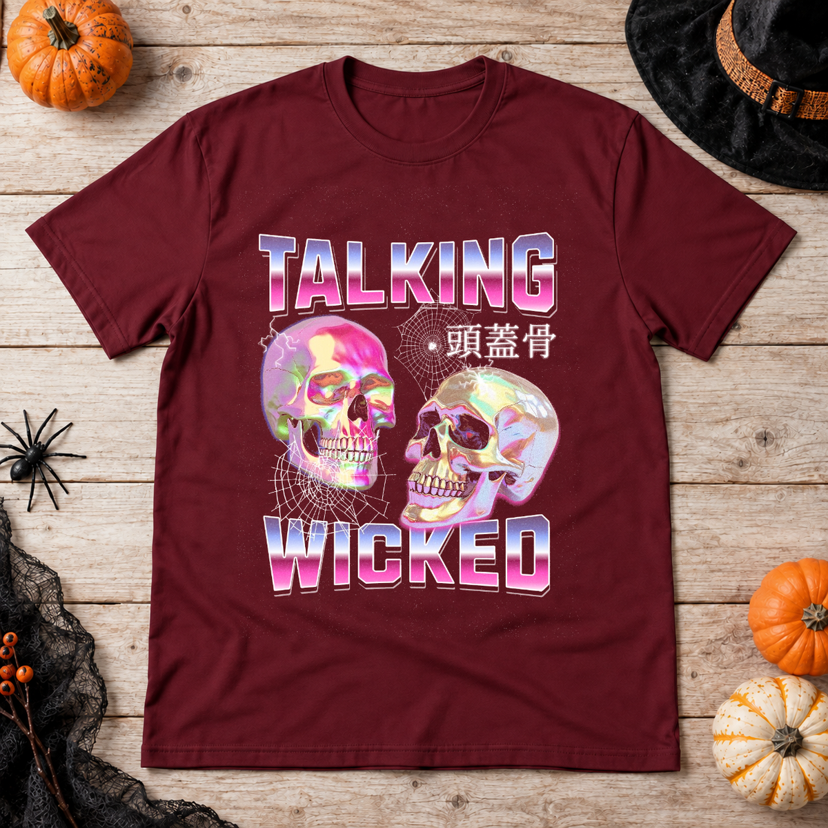 Talking Wicked T-Shirt – Skull & Reaper Gothic Graphic Graphic Tee - Color: maroon