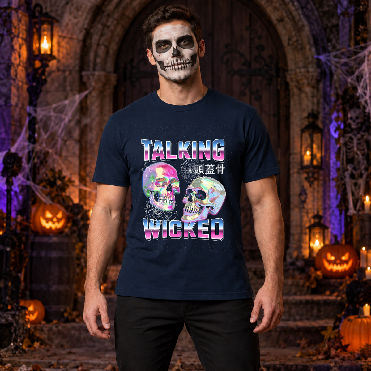 Talking Wicked T-Shirt – Skull & Reaper Gothic Graphic Graphic Tee - Color: navy