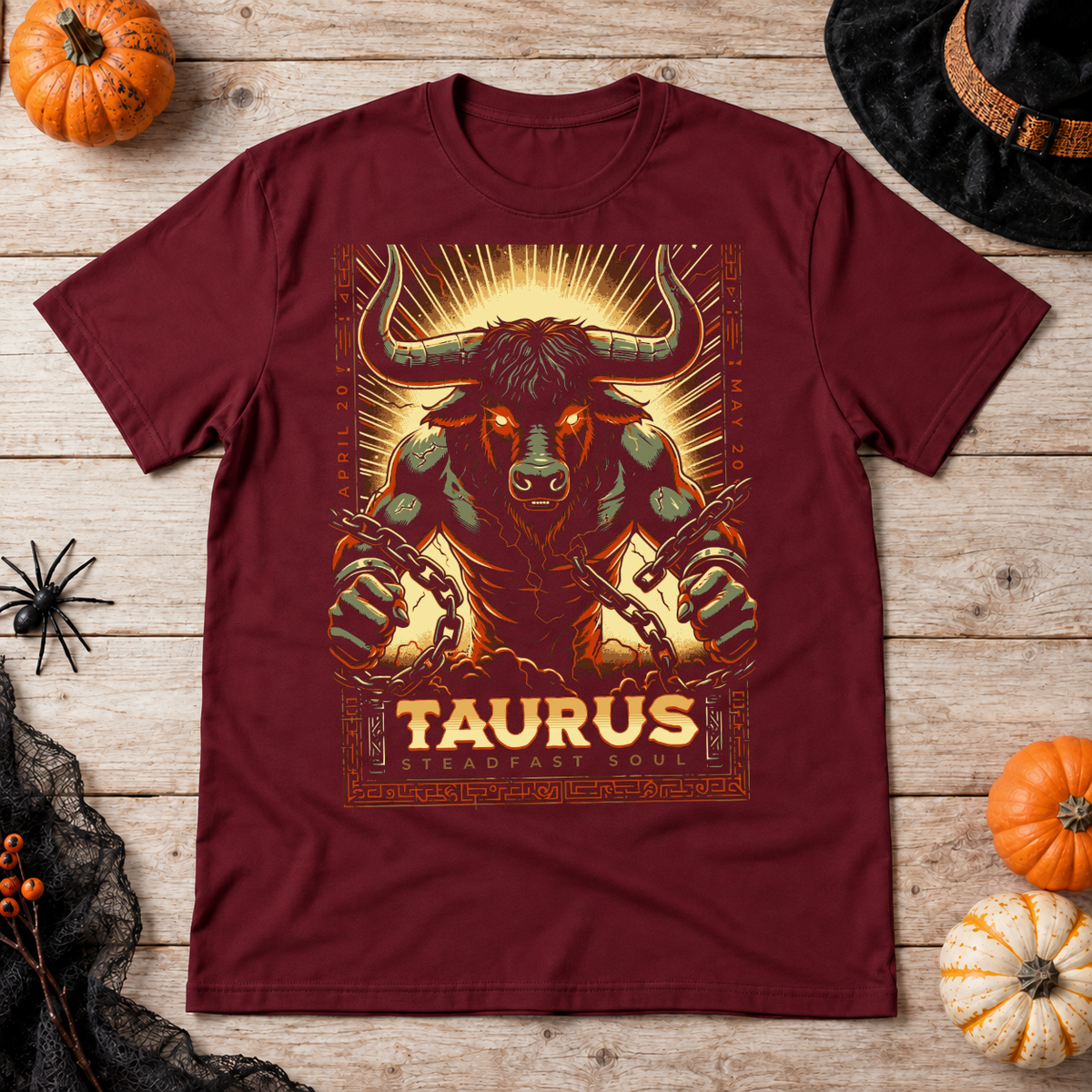 Taurus T-Shirt – Dark Editorial Graphic Design Graphic Tee - Color: maroon