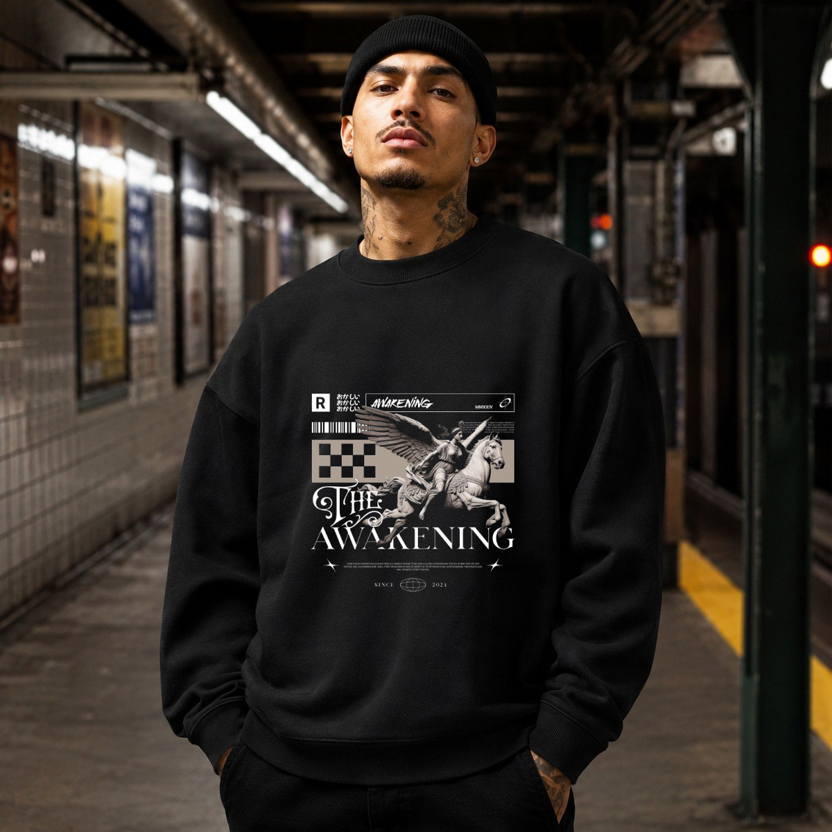 The Awakening Pegasus Sweatshirt – Dark Art / Renaissance Aesthetic Graphic Sweatshirt - Color: black