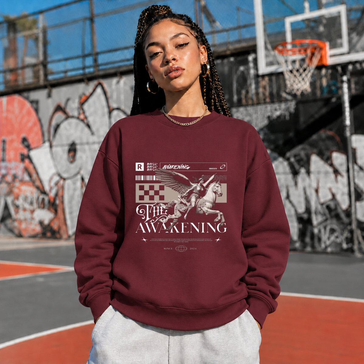 The Awakening Pegasus Sweatshirt – Dark Art / Renaissance Aesthetic Graphic Sweatshirt - Color: maroon