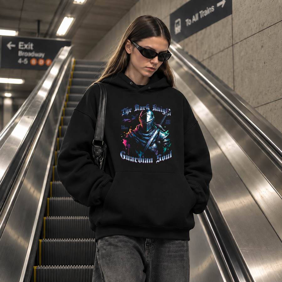 The Dark Knight Guardian Soul Hoodie – Gothic Streetwear Poster Graphic Hoodie - Color: black