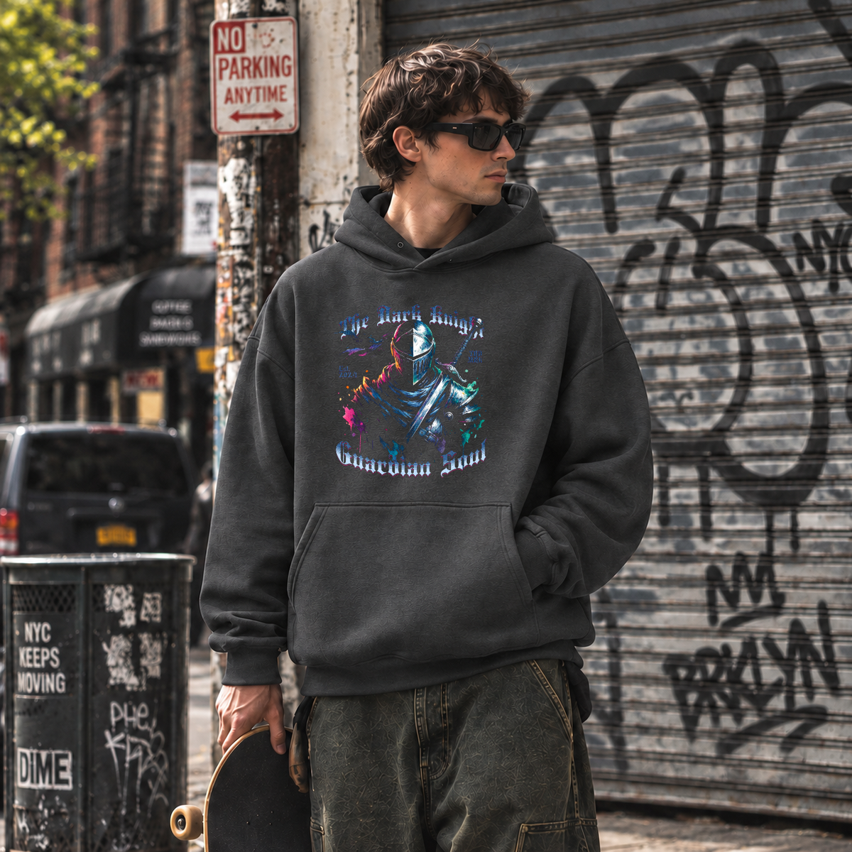The Dark Knight Guardian Soul Hoodie – Gothic Streetwear Poster Graphic Hoodie - Color: dark heather