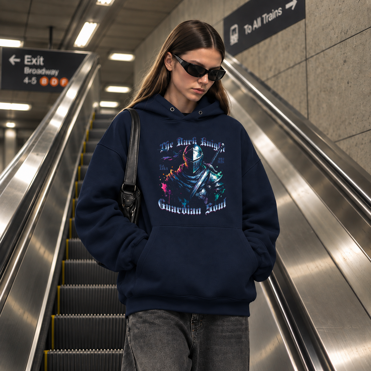 The Dark Knight Guardian Soul Hoodie – Gothic Streetwear Poster Graphic Hoodie - Color: navy