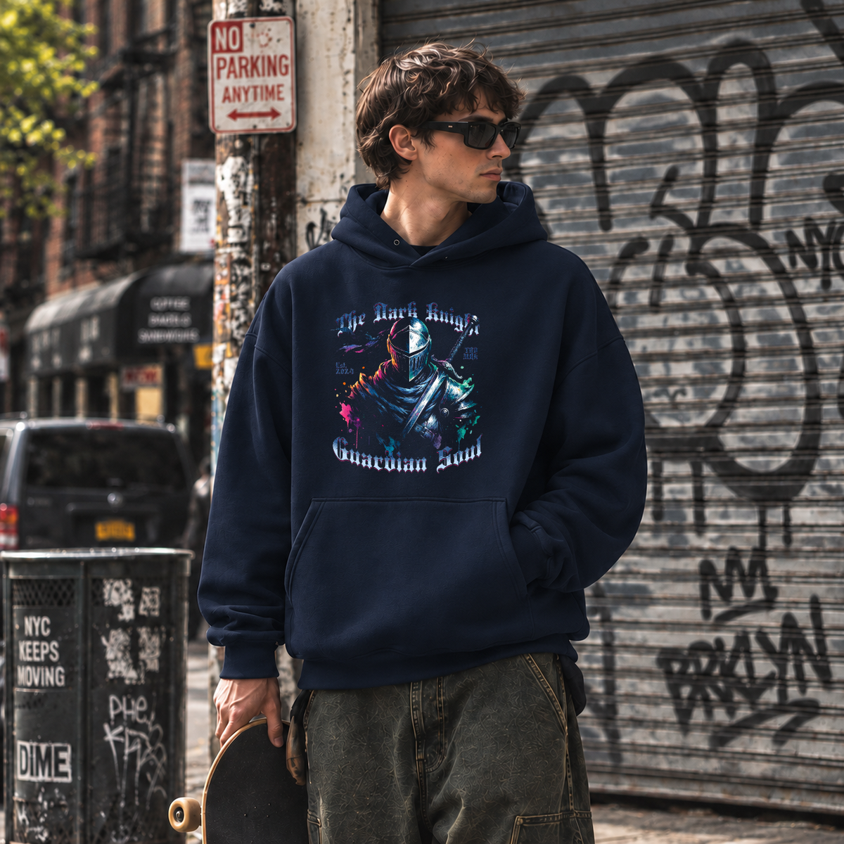 The Dark Knight Guardian Soul Hoodie – Gothic Streetwear Poster Graphic Hoodie - Color: navy