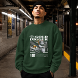 The Gold Digger Cherub Sweatshirt – Religious Imagery Collage Graphic Sweatshirt - Color: forest green