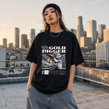 The Gold Digger Cherub T-Shirt – Religious Imagery Collage Graphic Tee - Color: Black