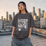 The Gold Digger Cherub T-Shirt – Religious Imagery Collage Graphic Tee - Color: Charcoal