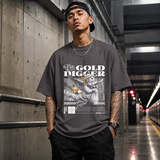 The Gold Digger Cherub T-Shirt – Religious Imagery Collage Graphic Tee - Color: Charcoal