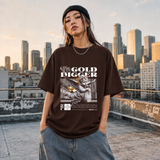 The Gold Digger Cherub T-Shirt – Religious Imagery Collage Graphic Tee - Color: Dark Chocolate