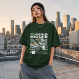 The Gold Digger Cherub T-Shirt – Religious Imagery Collage Graphic Tee - Color: Forest Green
