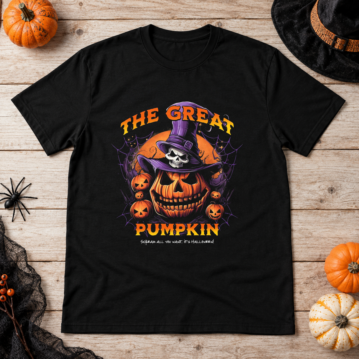 The Great Pumpkin T-Shirt – Classic Halloween Graphic Design Graphic Tee - Color: black