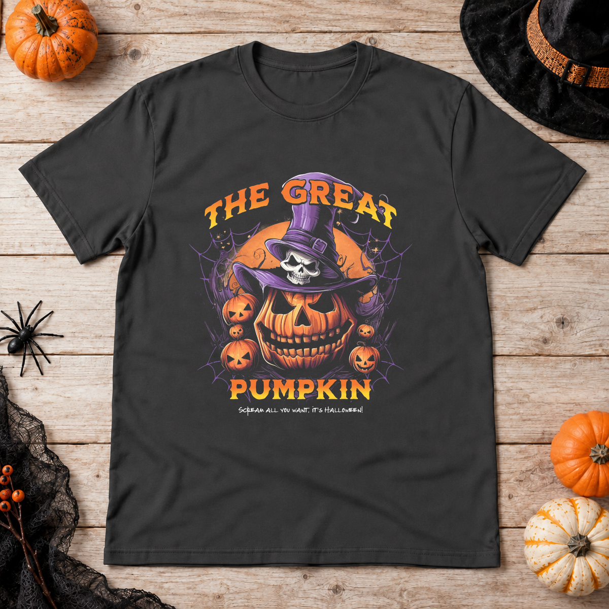 The Great Pumpkin T-Shirt – Classic Halloween Graphic Design Graphic Tee - Color: charcoal