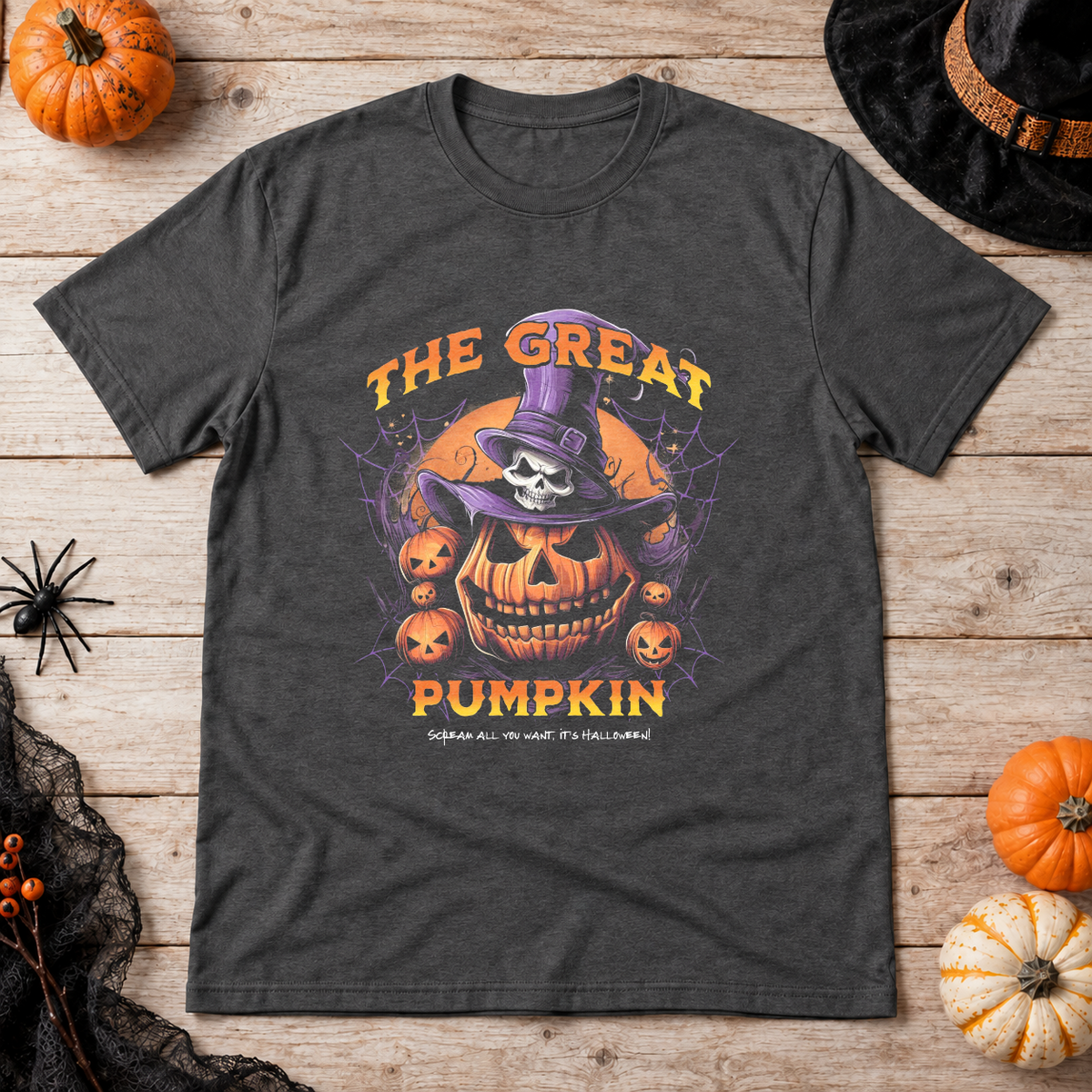 The Great Pumpkin T-Shirt – Classic Halloween Graphic Design Graphic Tee - Color: dark heather