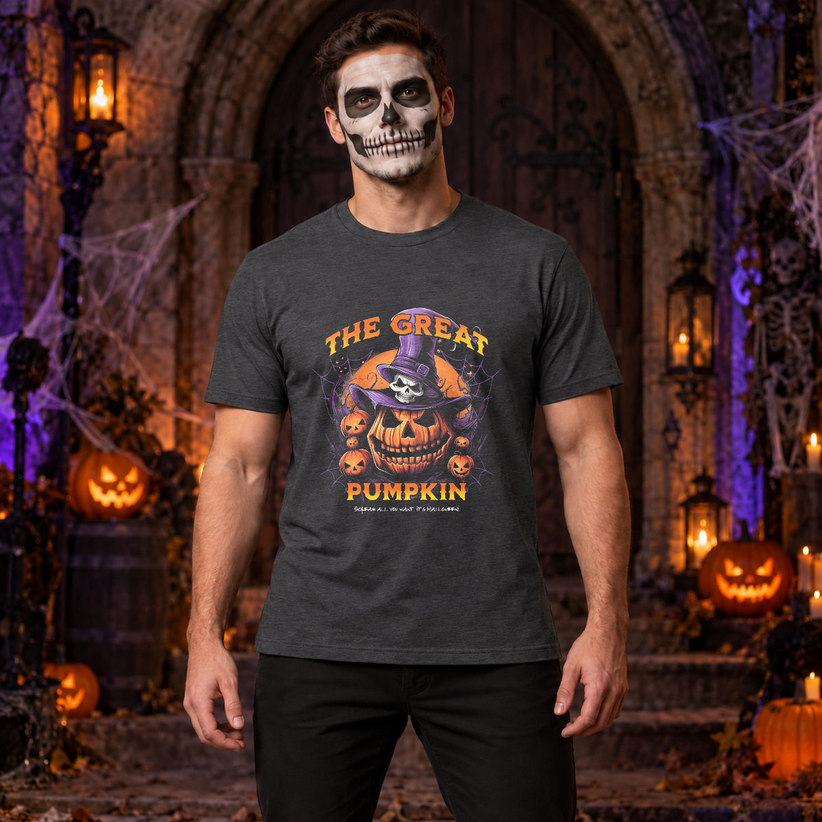 The Great Pumpkin T-Shirt – Classic Halloween Graphic Design Graphic Tee - Color: dark heather